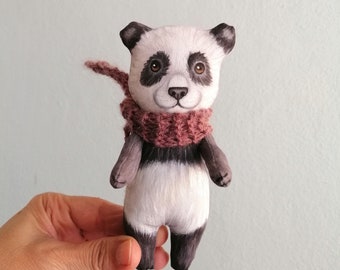 Panda Doll,  Hand Painted Panda art doll, wild life animal totem, panda fiber art,fabric doll, animal soft sculpture