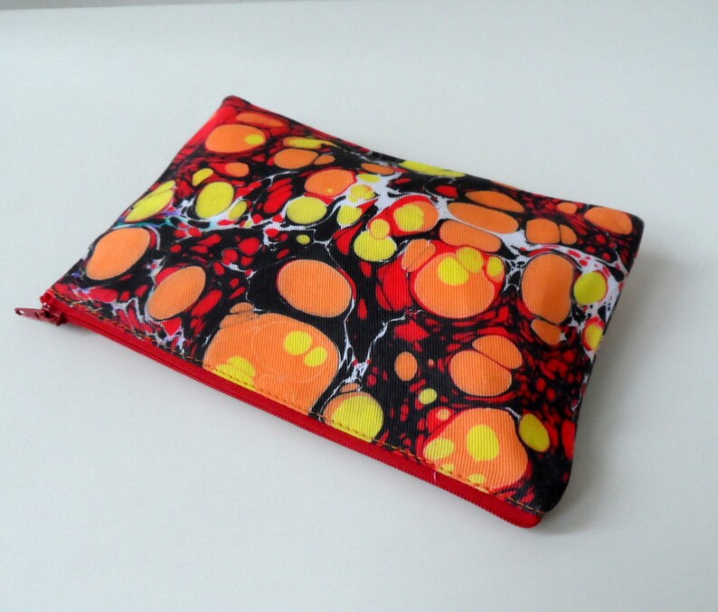 Popart ZipPouch, Orange Yellow Zipper Bag, Hand Marbled Geometric Dots Model 3, cosmetic bag / travel bag / make up bag image 4