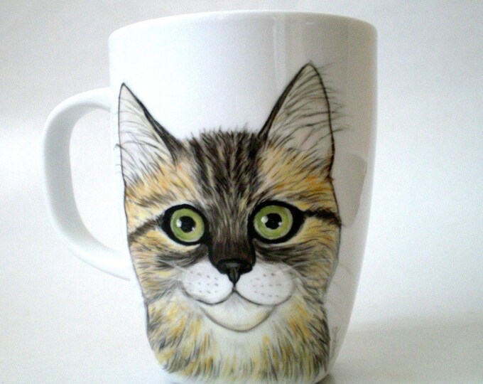 Painted Cat Mug Portrait Painting Gift for Cat Lovers Pet - Etsy