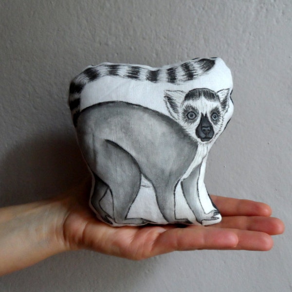 Lemur Plush Mini Pillow Decor , Handpaint Soft Pillow Toy, soft animal sculpture