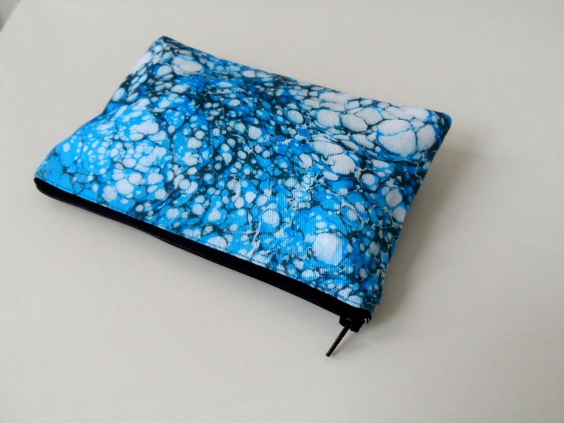 Hand Marbled Blue Zipper Pouch Galactic Blue Model 6, cosmetic bag / travel bag / make up bag image 4