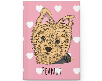 Diario personalizzato con ritratto di animali domestici e cuori, quaderno ricordo personalizzato