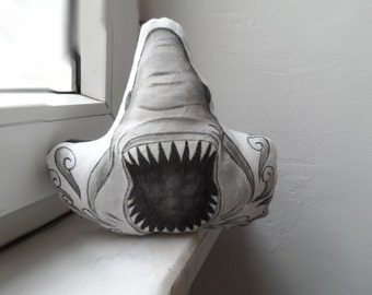 Shark Pillow, Handpainted Shark soft scultpure, Nautical Soft Toy, gift for men, gift for dude