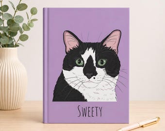 Custom Pet Illustration Hardcover Personalized Journal: Custom Dog Cat Gift, Cat mom dad gift, Personalised Text Quote on Back
