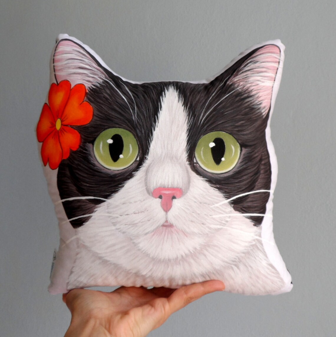 Tuxedo Cat Pillow Cat Head Cushion Floral Cat Pillow Hand Etsy
