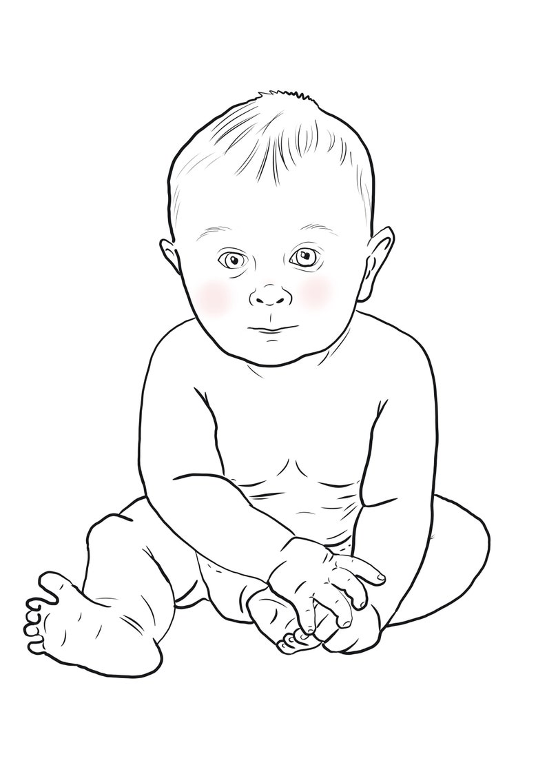 Personalized Baby Gift, New Born illustration, Custom Baby drawing, digital baby portrait, birth drawing,newborn gift, 1rst birthday gift image 2