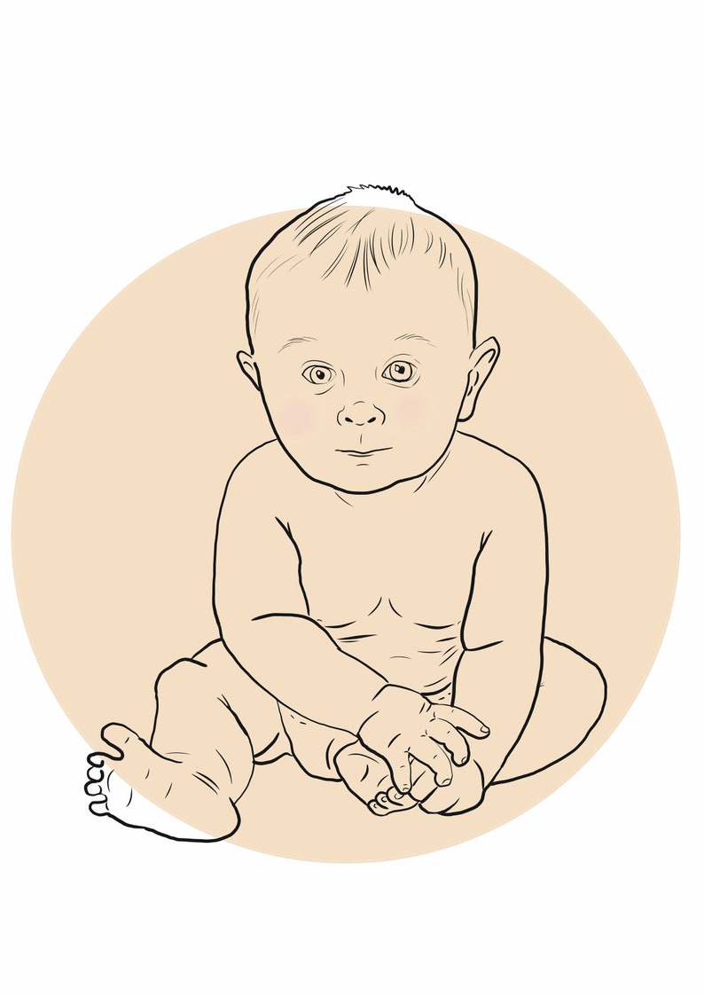 Personalized Baby Gift, New Born illustration, Custom Baby drawing, digital baby portrait, birth drawing,newborn gift, 1rst birthday gift image 4