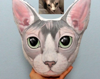 Sphynx Cat  Pillow, Personalized gifts, Custom cat pillows, gift for pet lovers, cat head pillow, gift for cat lovers, cat lady gift