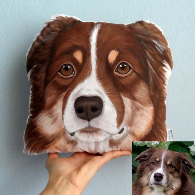 Oreiller de portrait de chien personnalisé, oreiller de berger australien, cadeau personnalisé pour les amoureux des animaux de compagnie, cadeau pour les amoureux des chiens, cadeaux pour les amoureux des chiens, papa de chien image 2