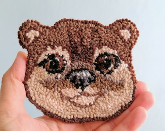 Punch Needle Sea Otter coaster , Hand Tufted Sea Otter face, Otter Coffee Mug, Sea Otter  fiber art, Gift for otter lovers