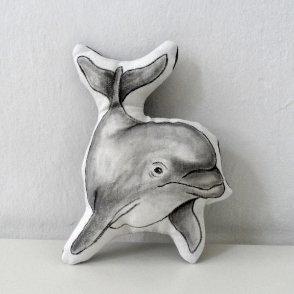 Dolphin Plush Soft Sculpture,  Mini Dolphin Nursery Pillow Decor , Handpaint Soft Toy