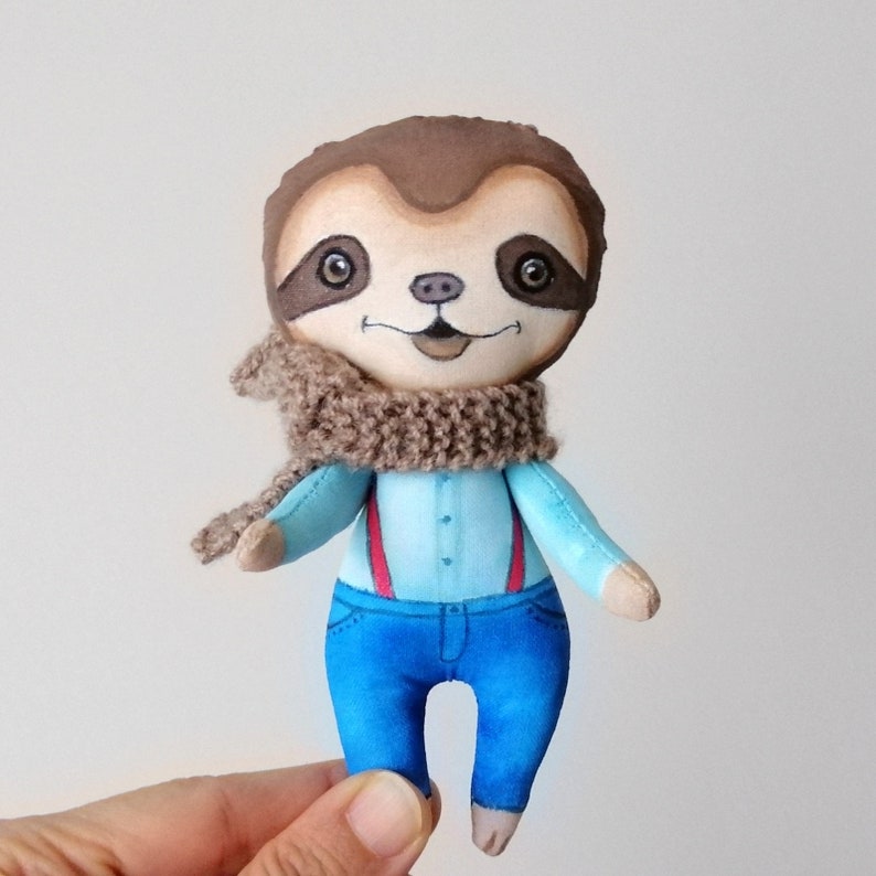 Tiny Sloth Doll Hand Painted Art Doll Pocket Doll fabric | Etsy