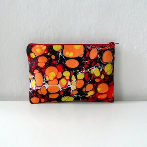 Popart ZipPouch, Orange Yellow Zipper Bag, Hand Marbled Geometric Dots Model 3, cosmetic bag / travel bag / make up bag image 3