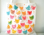 Tote Bag , Handpainted Pop Art  Cat Tote Bag