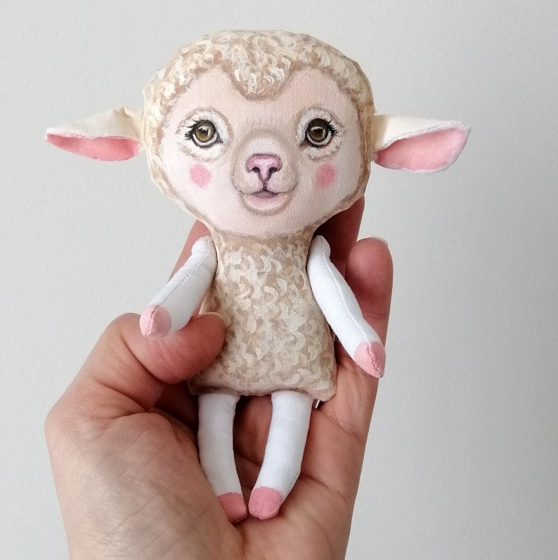 Lamb Doll, hand painted art doll, lamb soft sculpture , fabric doll , tiny doll, animal totem, animal fabric art image 8