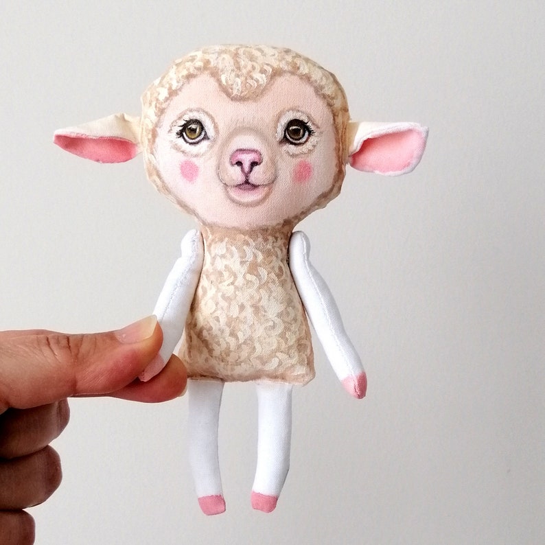 Lamb Doll, hand painted art doll, lamb soft sculpture , fabric doll , tiny doll, animal totem, animal fabric art image 2