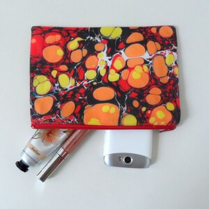 Popart ZipPouch, Orange Yellow Zipper Bag, Hand Marbled Geometric Dots Model 3, cosmetic bag / travel bag / make up bag image 2