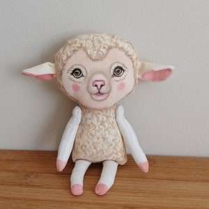 Lamb Doll, hand painted art doll, lamb soft sculpture , fabric doll , tiny doll, animal totem, animal fabric art image 7