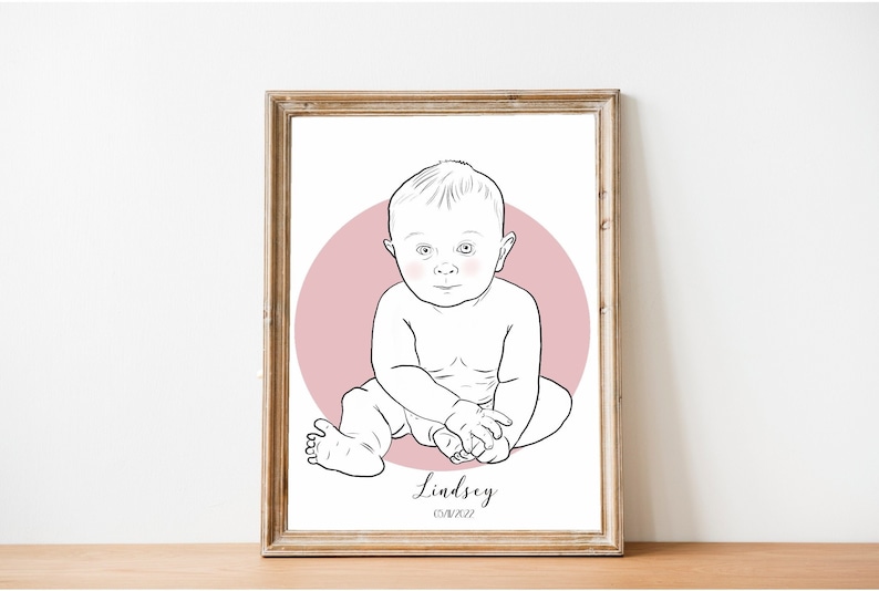 Personalized Baby Gift, New Born illustration, Custom Baby drawing, digital baby portrait, birth drawing,newborn gift, 1rst birthday gift image 1