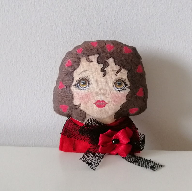 valentines day gift rag doll brooch textile art brooch Hand Painted anime girl doll brooch Love Girl Brooch