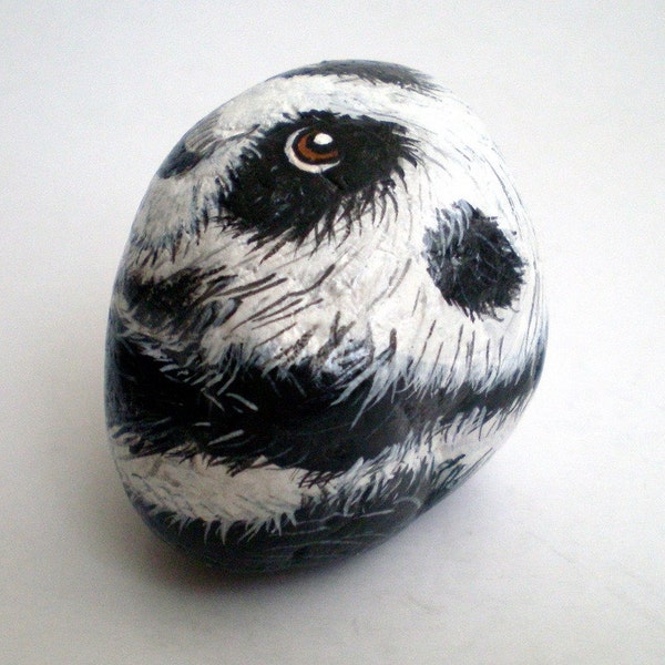 Panda Painted Pet Rock Animal -Black White, Gift for pet lovers,  collectibles under 50, river rocks