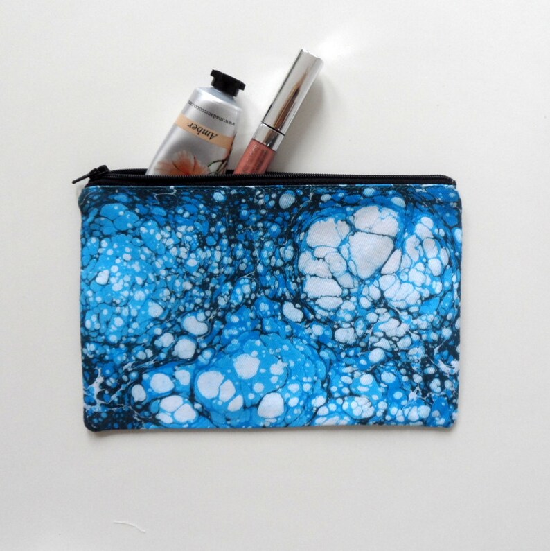 Hand Marbled Blue Zipper Pouch Galactic Blue Model 6, cosmetic bag / travel bag / make up bag image 3