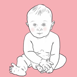 Personalized Baby Gift, New Born illustration, Custom Baby drawing, digital baby portrait, birth drawing,newborn gift, 1rst birthday gift image 3