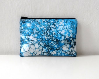 Hand Marbled  Blue Zipper Pouch - Galactic Blue - Model 6,  cosmetic bag / travel bag / make up bag