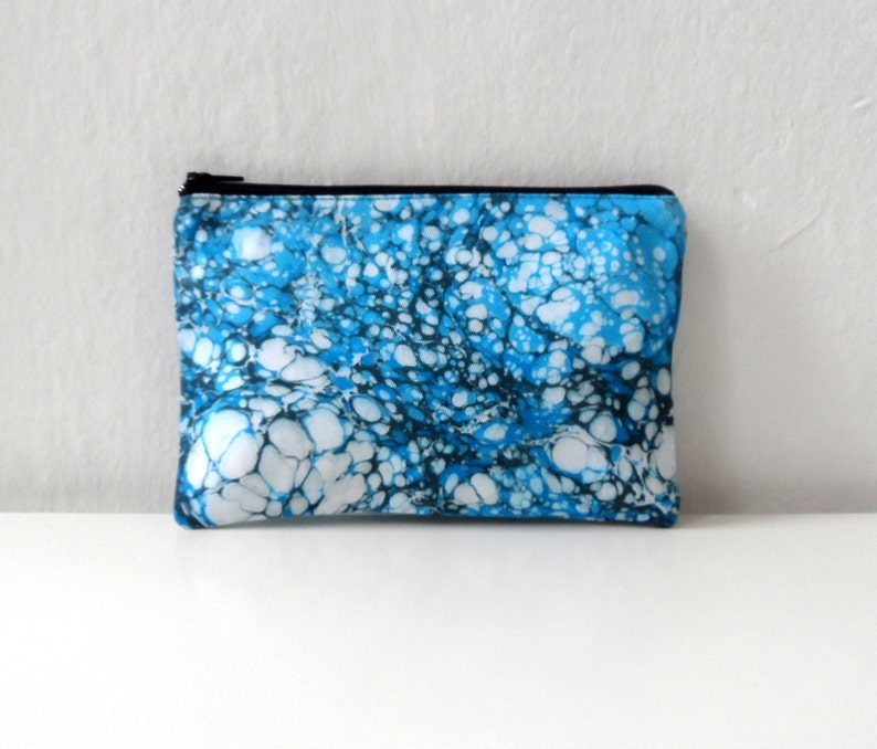 Hand Marbled Blue Zipper Pouch Galactic Blue Model 6, cosmetic bag / travel bag / make up bag image 1