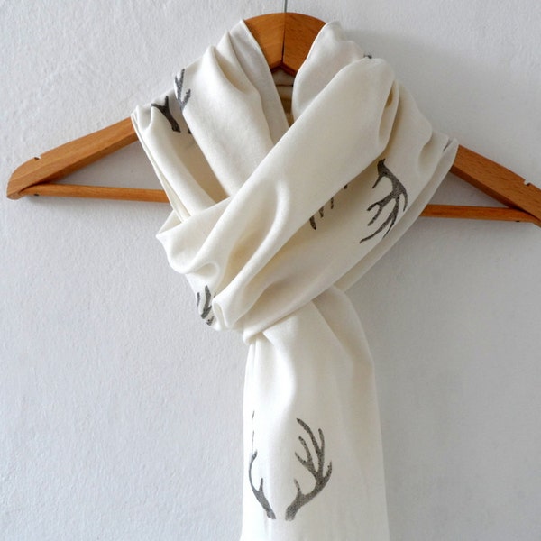 Antler Scarf ,  Ivory Off White  Cotton Tassel scarf