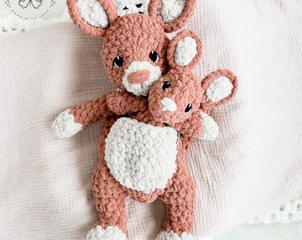 Crochet Kangaroo & Joey Lovey Set: Handmade Plush Toy