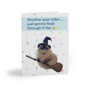 carte d'anniversaire meme chat volant | Carte numérique amusante Chill Vibes | Meme TikTok viral | Carte d'anniversaire relax à imprimer