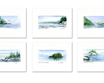 Six Ocean Seascape Original Hand Painted Watercolour Cards  - Each One Individually Painted 3.5 x 5
