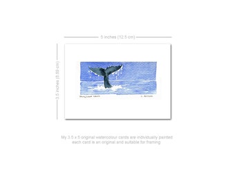 Whale Tail Watercolour Art Card For Sale, 3.5 x 5, Hand Painted, Original Painting