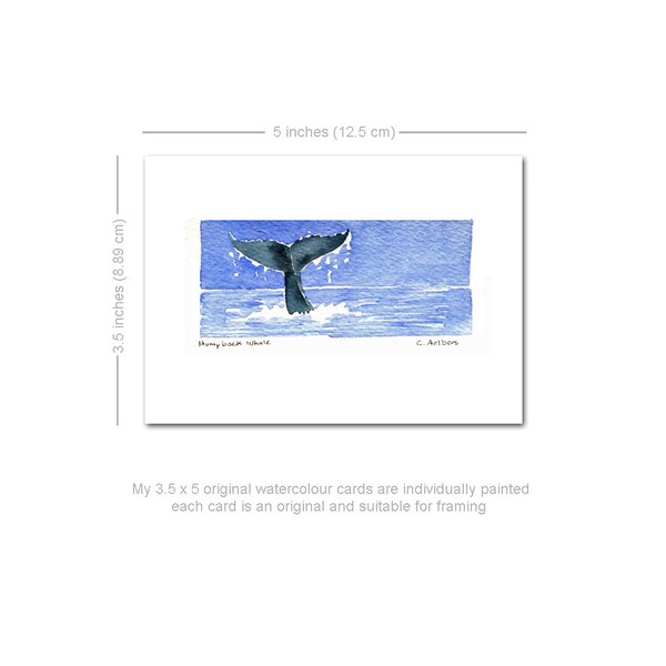 Whale Tail Watercolour Art Card For Sale, 3.5 x 5, Hand Painted, Original Painting