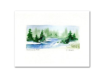 Winter Scene Greeting Card Miniature Painting Original Hand Made Art Card