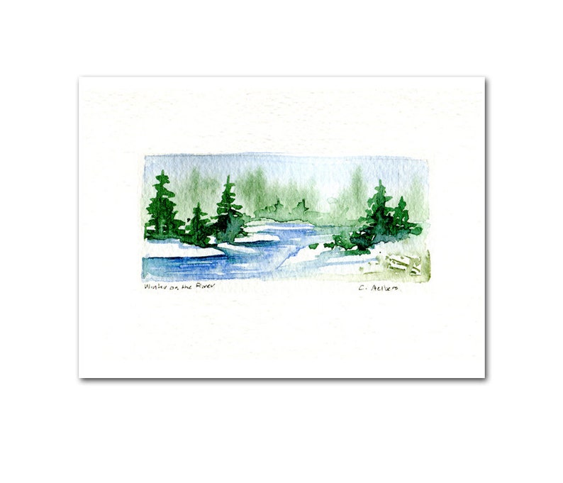 Winter Scene Greeting Card Miniature Painting Original Hand Made Art Card image 1