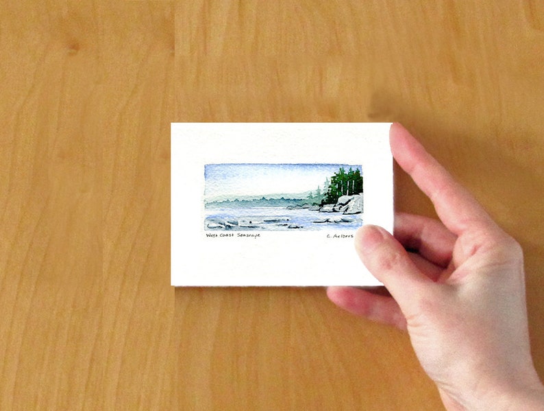 West Coast Seascape, Original Watercolor, Hand Made Art Card, Painting for Sale image 2