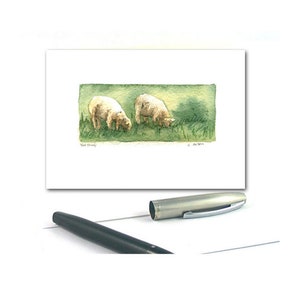 Two Sheep Original Watercolour Art Card For Sale, 3.5 x 5, Miniature Painting image 4