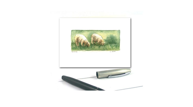 Two Sheep Original Watercolour Art Card For Sale, 3.5 x 5, Miniature Painting image 4