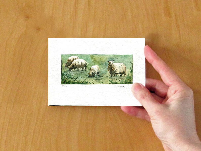Sheep Original Watercolor Art Card For Sale image 2