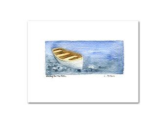 White Row Boat, Original Watercolour Art Card - Paintings for Sale