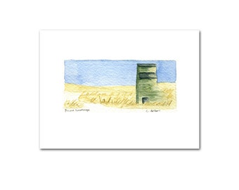 Hand Painted Original Watercolour Art Card - Prairie Landscape, Grain Elevator, 3.5 x 5 Card