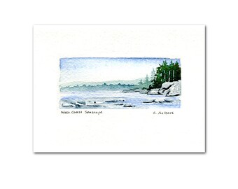 West Coast Seascape, Original Watercolor, Hand Made Art Card, Painting for Sale