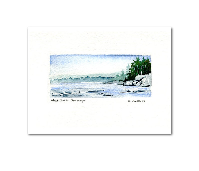 West Coast Seascape, Original Watercolor, Hand Made Art Card, Painting for Sale image 1