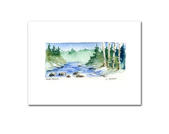 3.5 x 5 Winter Scene, Greeting Card, Miniature Painting, Original Watercolour, Hand Made Art Card