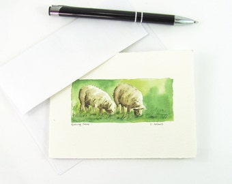 Sheep Painting Original Watercolor Art Card For Sale