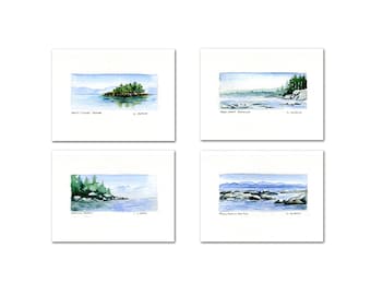 Four West Coast Landscapes Hand Painted Watercolour Cards  - Each One Individually Painted