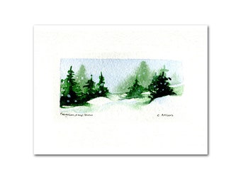Snow Scene Greeting Card Miniature Painting Original Hand Made Art Card 3.5 x 5