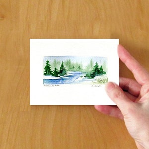 Winter Scene Greeting Card Miniature Painting Original Hand Made Art Card image 2